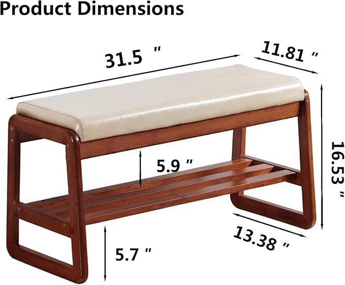 Solid Wood Shoe Bench, 2-Tier Wooden Entryway Bench, Modern Shoe Rack - Image 2