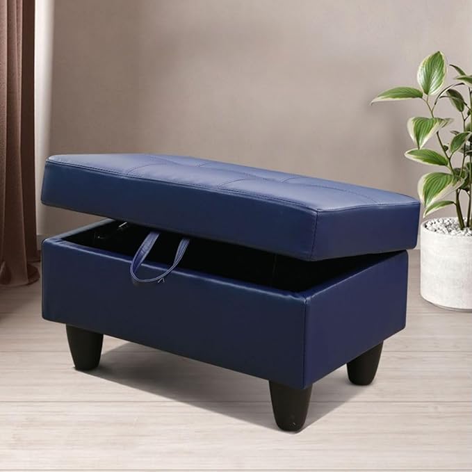 Blue L-Shaped 3-Piece Faux Leather Sofa - Image 5
