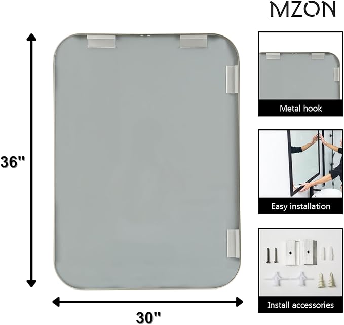 MZON 30x36Inch Brushed Nickel Bathroom Mirror, Large Rectangle Wall Mirror - Image 4
