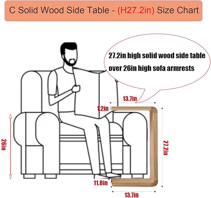 27.2" Black C Shaped Wood Tabl Set of 2, Space-Saving Slide Under Sofa Table - Image 2