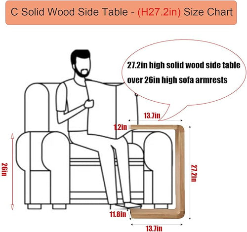 27.2" Black C Shaped Wood Tabl Set of 2, Space-Saving Slide Under Sofa Table - Image 2