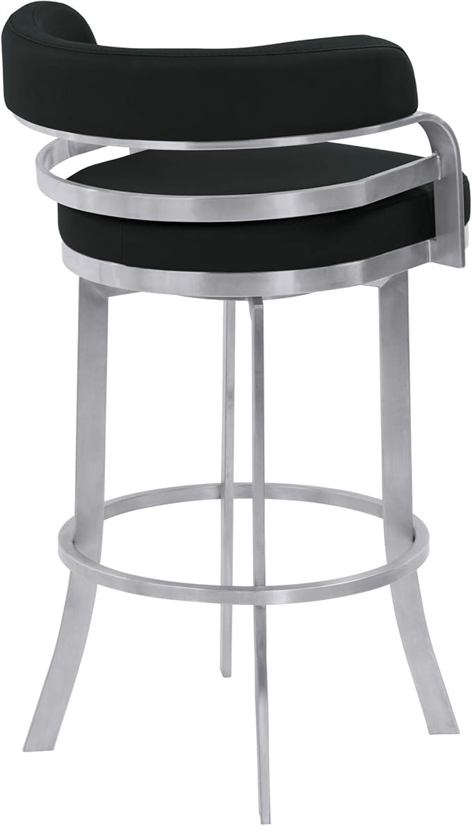 Armen Living Prinz 26" Counter Height Swivel Barstool in Black Faux Leather and - Image 5