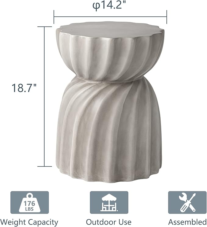 COSIEST Outdoor Side Table, 2 Pieces Concrete Contemporary Lightweight Side - Image 3