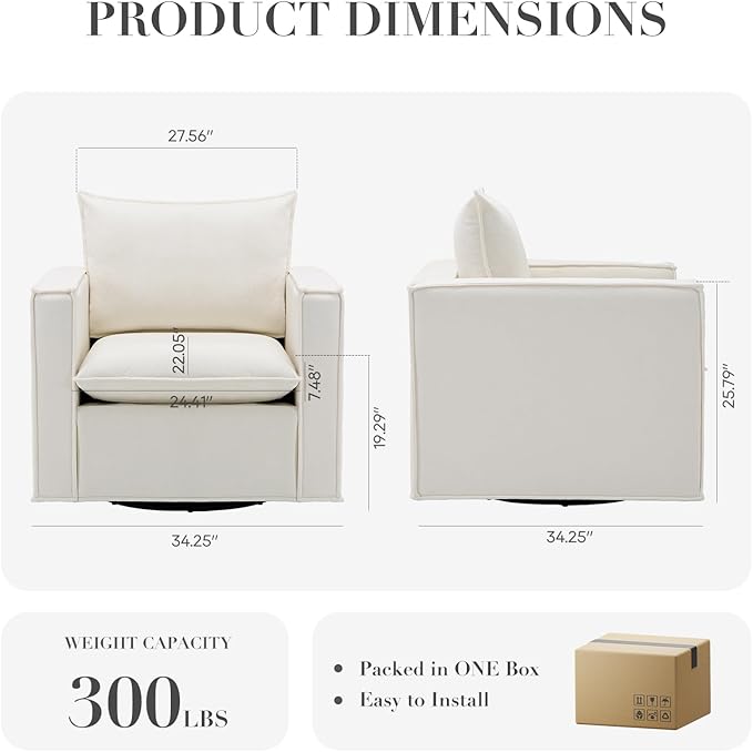 Swivel Accent Chair, 34 Inches Wide Upholstered Arm Chair - Image 2