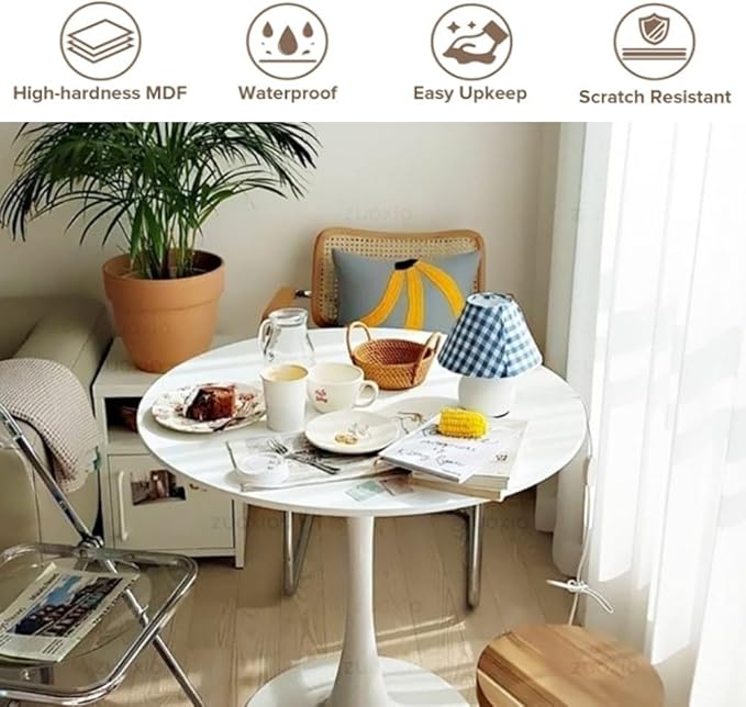 23.4" Tulip Dining Table, Mid-Century Modern Style, Round MDF Top - Image 5