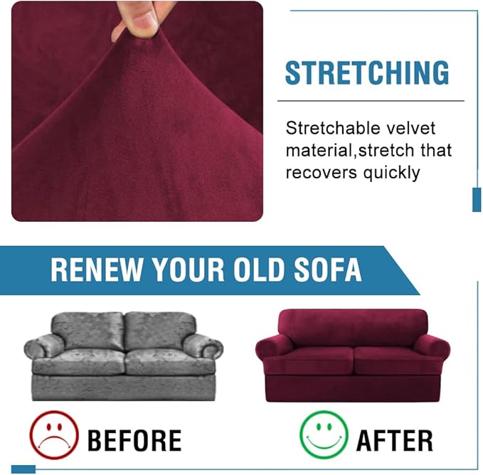 H.VERSAILTEX Sofa Cover 3 Piece T Cushion Sofa Slipcovers Thick Velvet Couch - Image 6