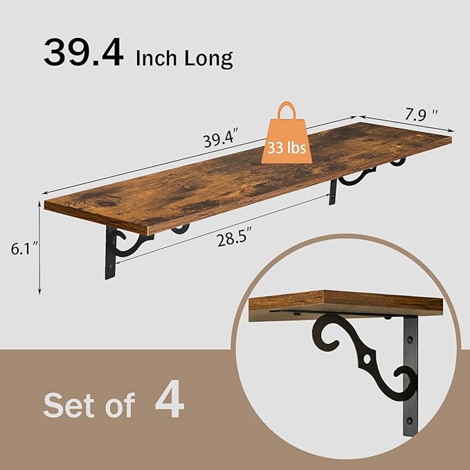 DINZI LVJ Long Wall Shelves, 39.4 Inch Large Floating Shelves Set of 4 - Image 3