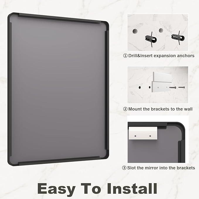 24x30 Inch Black Matte Framed Bathroom Mirror - Image 6