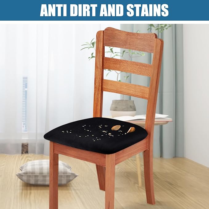 Smiry Velvet Seat Covers for Dining Room Chair Set of 6, Stretch Fit Removable - Image 3