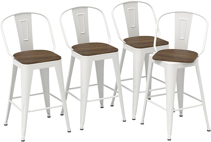 24” Swivel Bar Stools Set of 4, Counter Height Bar Stools Wooden Seat, Metal - Image 3