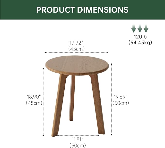 100% Solid Oak Round Side Table, Small Bedside Table - Image 2