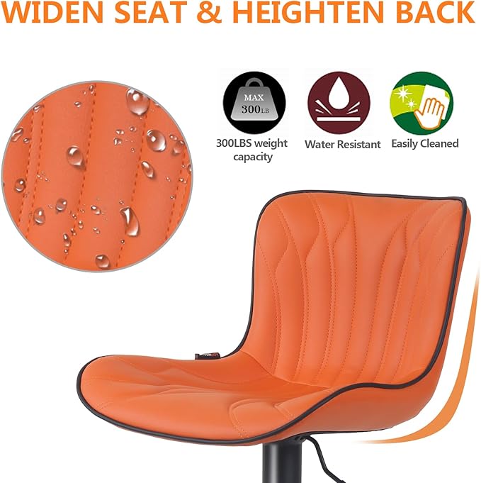 YOUNIKE Orange Bar Stools Set of 2 Faux Leather Upholstered Counter Height - Image 4