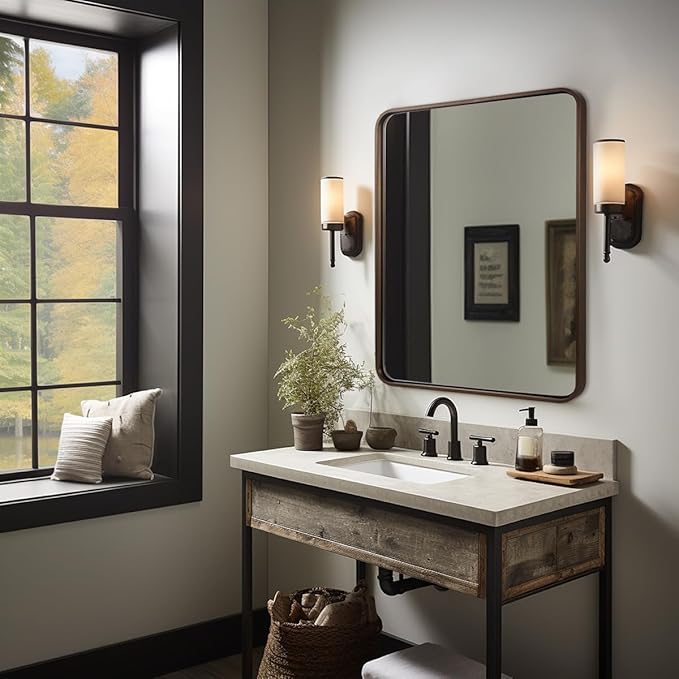 ANDY STAR 40x32 Inch Bronze Bathroom Mirror, Rounded Rectangle Oil Rubbed - Image 2