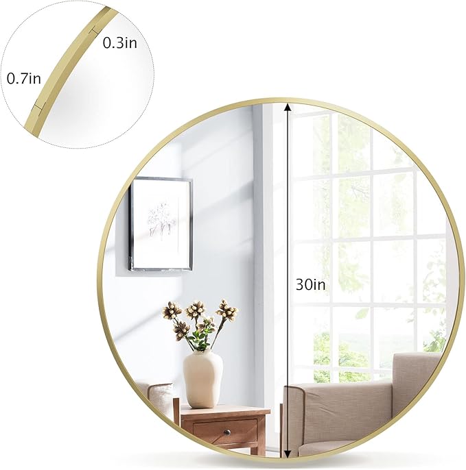 Round Mirror 29.6" Black Wall Mounted Circle Mirrors Vanity Mirror - Image 6
