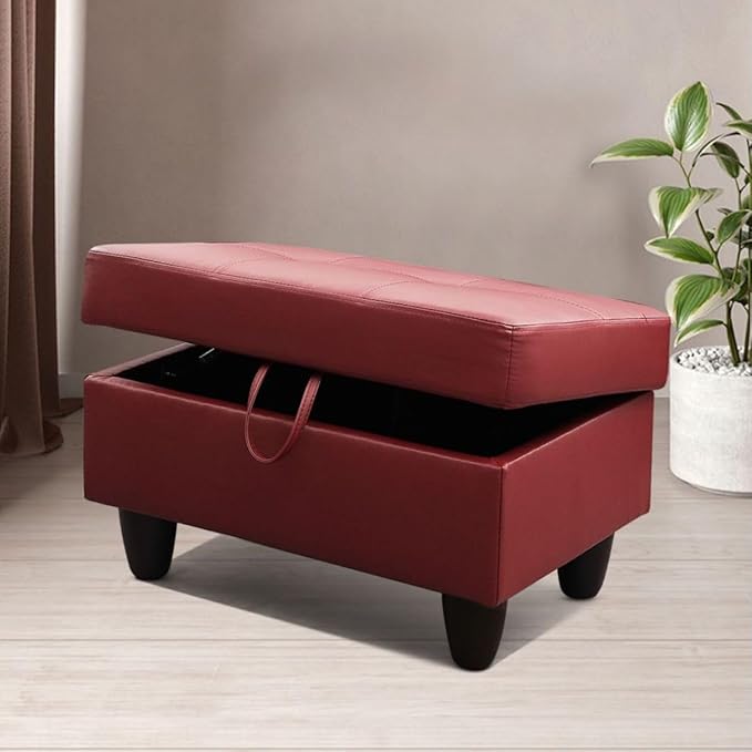 Red L-Shaped 3-Piece Faux Leather Sofa - Image 4