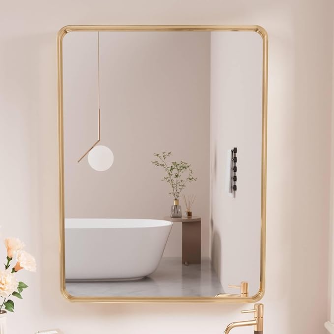 Gold Bathroom Mirror, 20x30 Inch Brushed Gold Metal Frame Mirror - Image 2