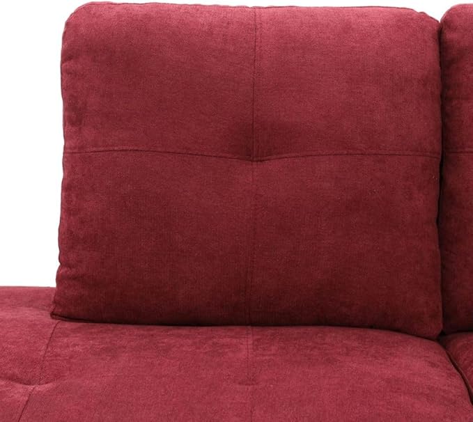 Red L-Shaped 3-Piece Flannel Sofa - Image 5