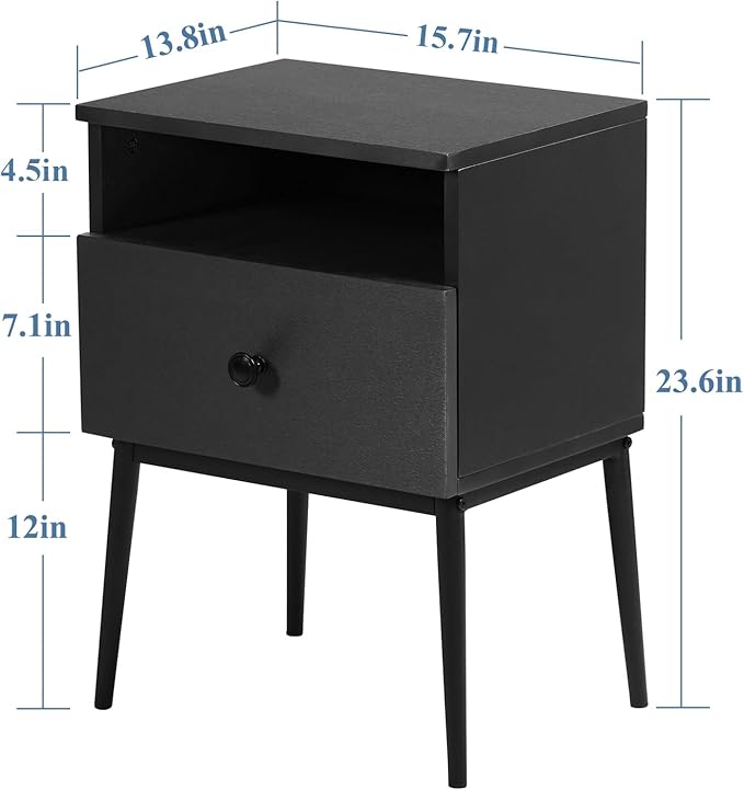 VECELO Modern Night Stand, Square Side Table, End Table - Image 3