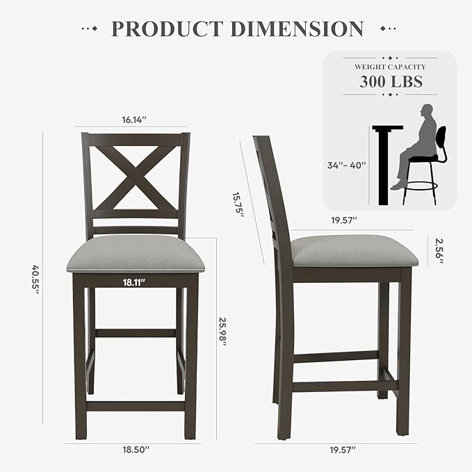Upholstered Counter Height Bar Stools Set of 6, Modern Kitchen Island Barstools - Image 7