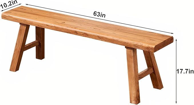 63in Wood Bench Indoor – Rustic Farmhouse Entryway Bench, Skinny Bench Design - Image 3