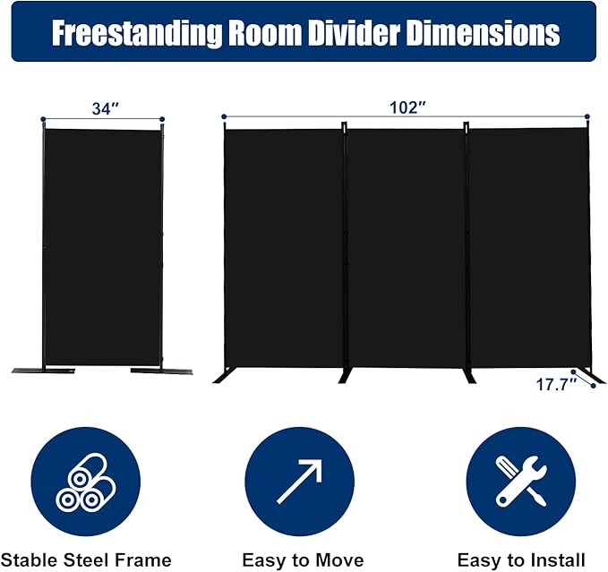 Room Divider 6FT Portable Room Dividers and Folding Privacy Screens, 3 Panel - Image 6