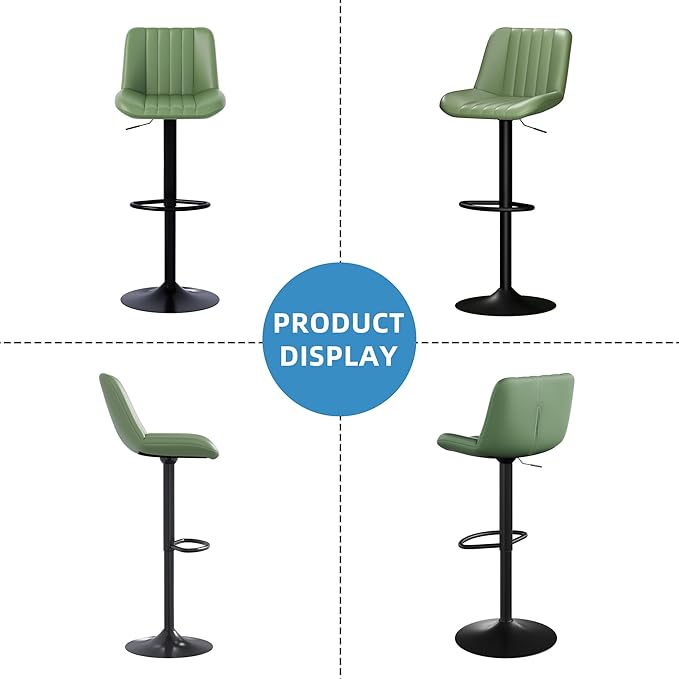 Shintenchi Swivel Bar Stools Set of 2, Adjustable Faux Leather Upholstered - Image 7