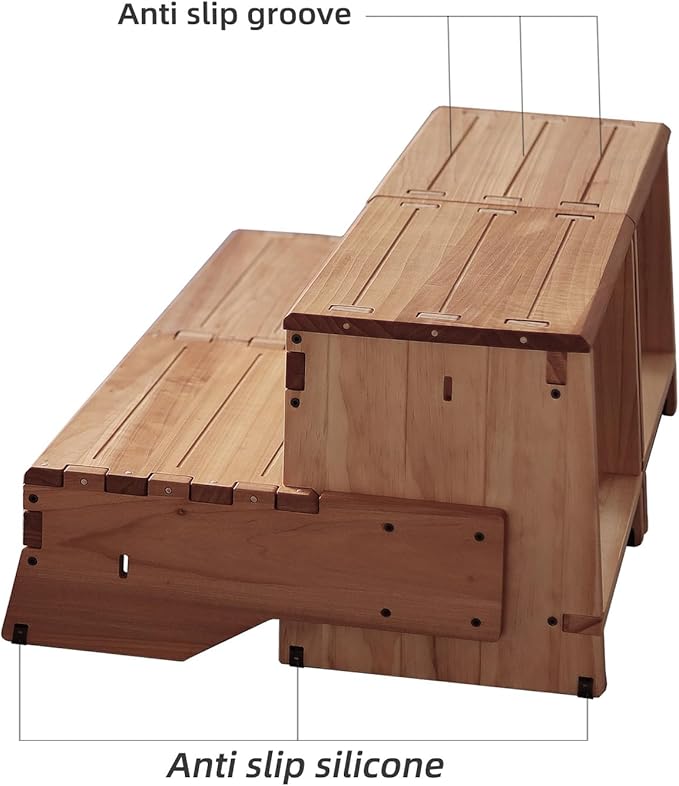 16" Wooden Two Step Stool for Adult & Kid, Deeper & Safer Bedside Steps - Image 5
