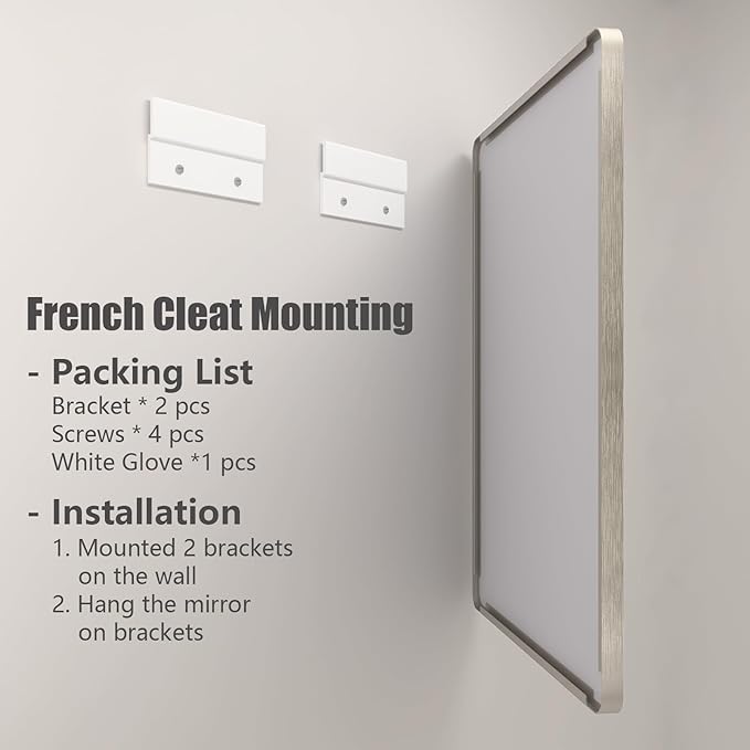 28x36 Silver Bathroom Mirror for Wall, Brushed Metal Framed Bathroom Vanity - Image 6