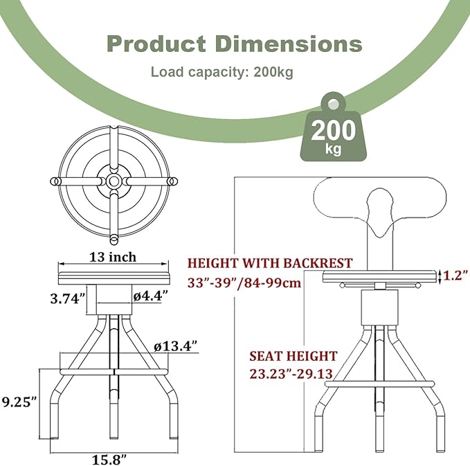 LOKKHAN Set of 2 Rustic Industrial Bar Stool-24-30 Tall Adjustable Metal Swivel - Image 2