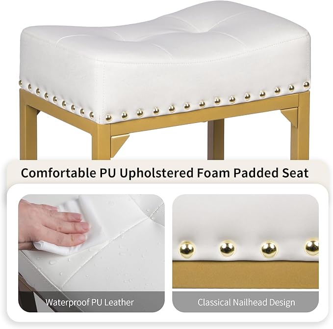 White & Gold Counter Height Bar Stools Set of 3, Modern Counter Stool Set of 3 - Image 5