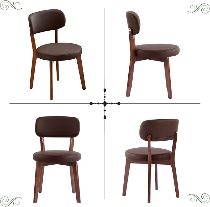 Furniliving Wooden Dining Chairs Set of 4, Mid-Century Modern Leather - Image 7