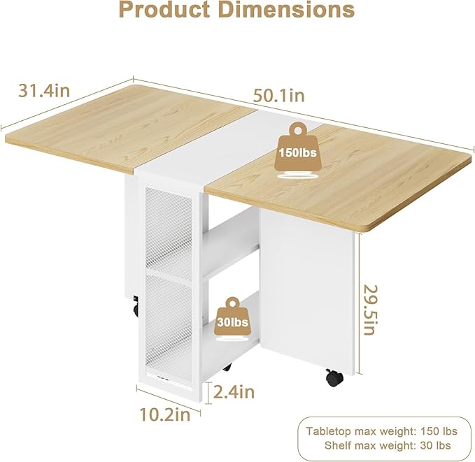 GarveeHome Folding Dining Table, Space Saving Farmhouse Dining Table - Image 2