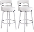 Armen Living Madrid 26" Seat Height Swivel White Faux Leather and Brushed by ArmenLiving