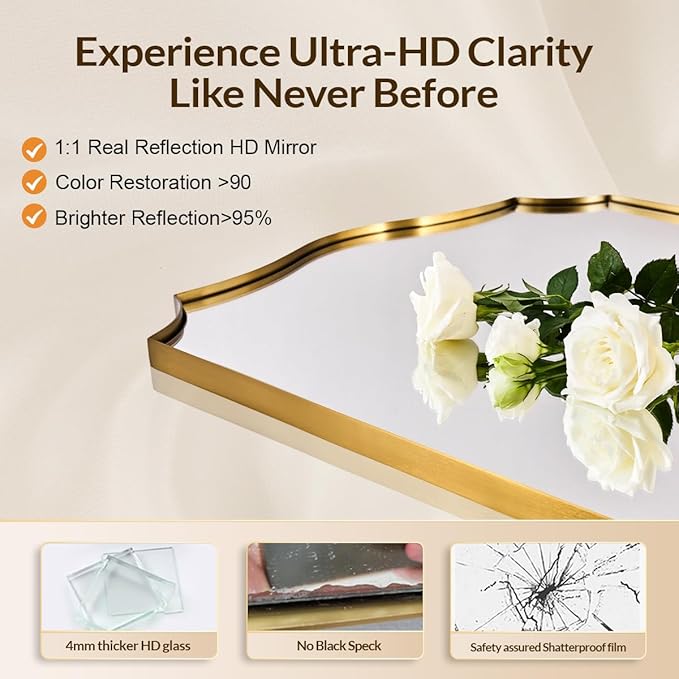 28x36 Inch Gold Scalloped Mirror, Bathroom Vanity Mirror - Image 4