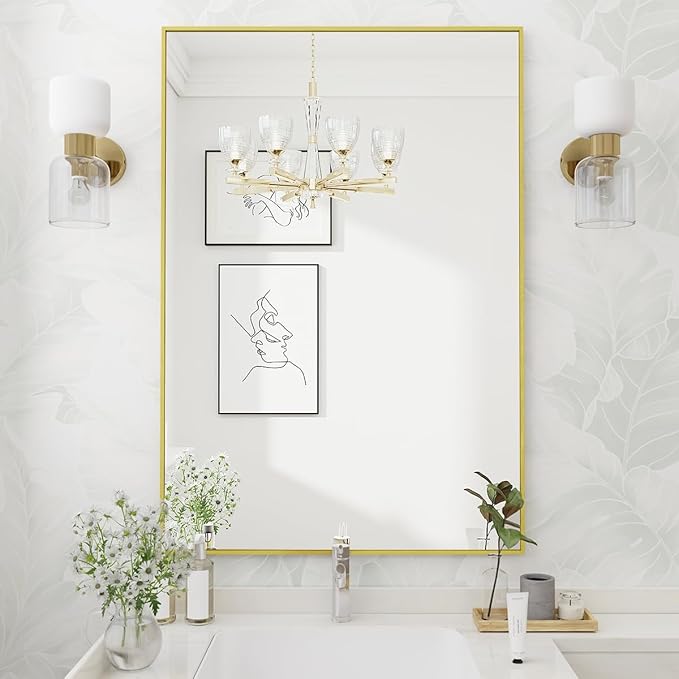 Koonmi Gold Mirrors for Wall, 26x38 Inch Bathroom Mirror, Rectangular Wall by KOONMI