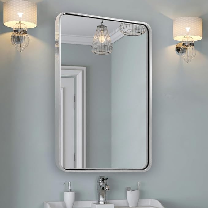 ANDY STAR Chrome Bathroom Mirror, 30x36’’ Rounded Rectangle Mirror Polished - Image 9