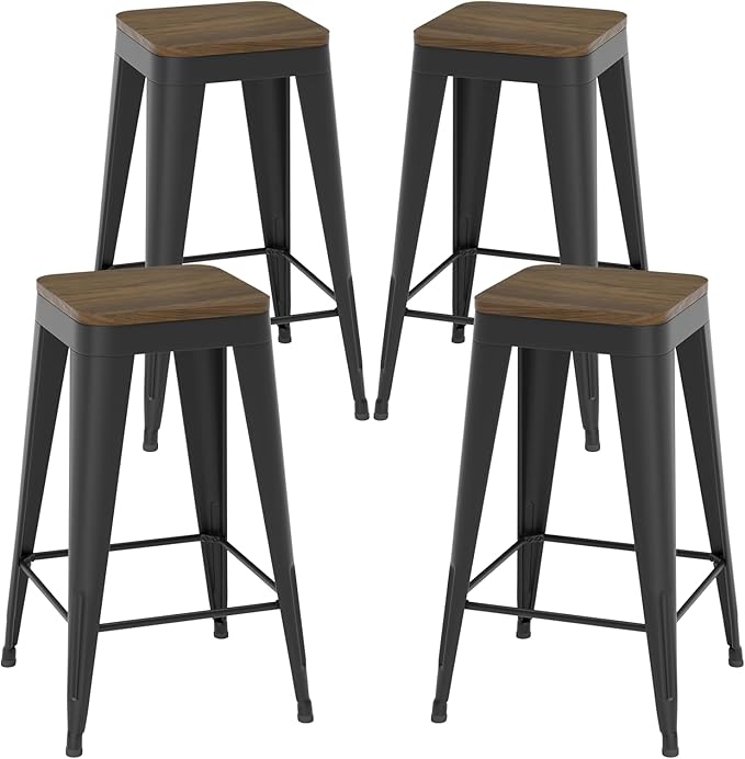 26 inch Backless Bar Stools Set of 4, Indoor Metal Bar Stools by Vinahomar