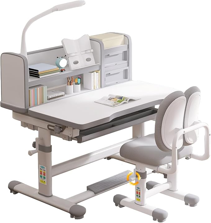 Kids Functional Study Desk and Chair Sets Ergonomic Height Adjustable Children by SMIXLVY