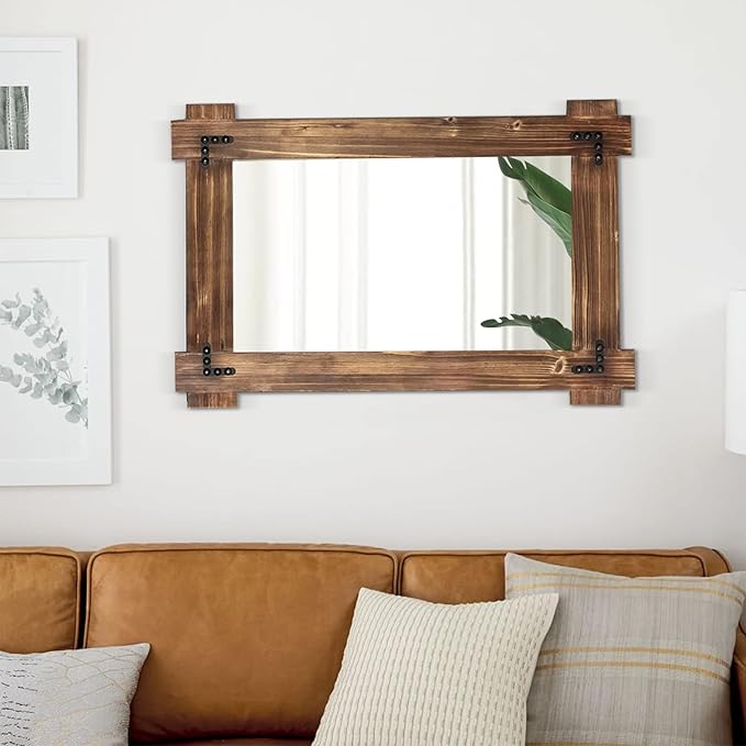 MeMoreCool Rustic Wood Mirror for Bathroom, Decorative Framed Farmhouse Vanity - Image 4