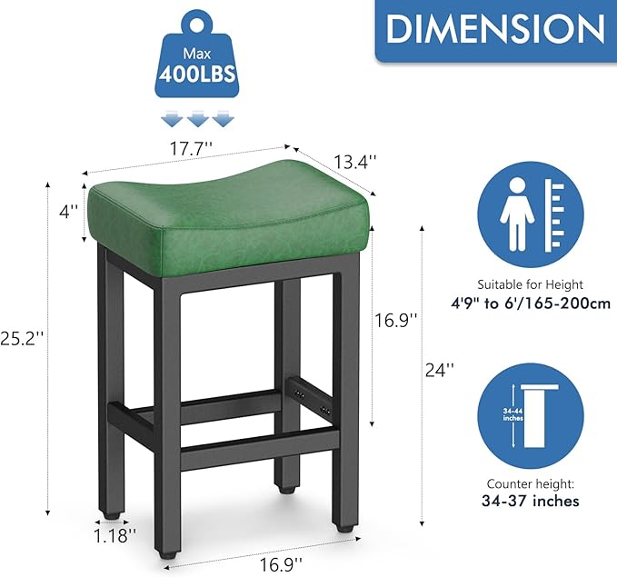 Counter Height Bar Stools Set of 2, 24 Inch Barstools - Image 2