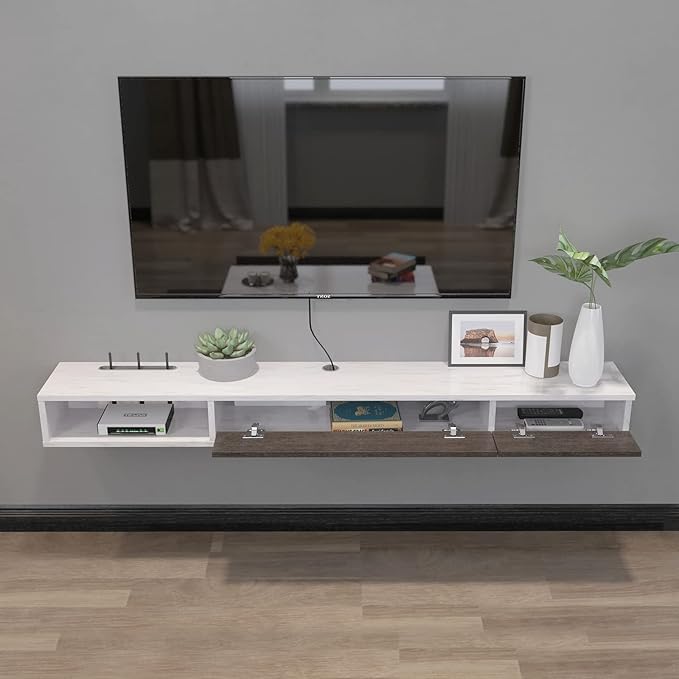 Pmnianhua Floating TV Shelf, Floating Media Console, Wall TV Console, Under TV - Image 3