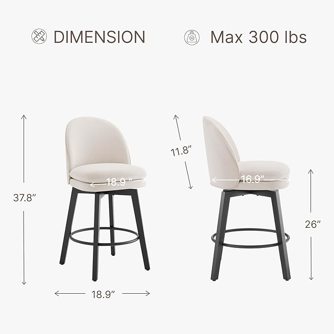 Counter Height Barstools 26 inch Upholstered Swivel Bar Stools - Image 3
