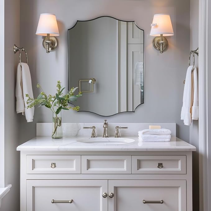 ANDY STAR Brushed Nickel Mirror, 22x30 Inch Silver Bathroom Vanity Mirror - Image 3
