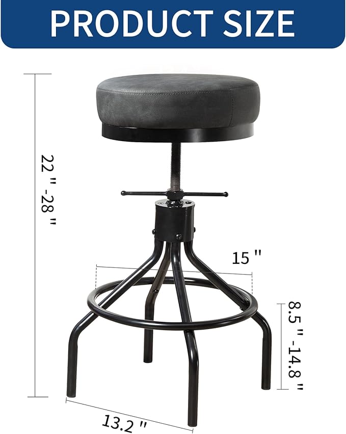 Grey Swivel Bar Stools Set of 2 Adjustable Swivel Round Barstools Modern PU - Image 3