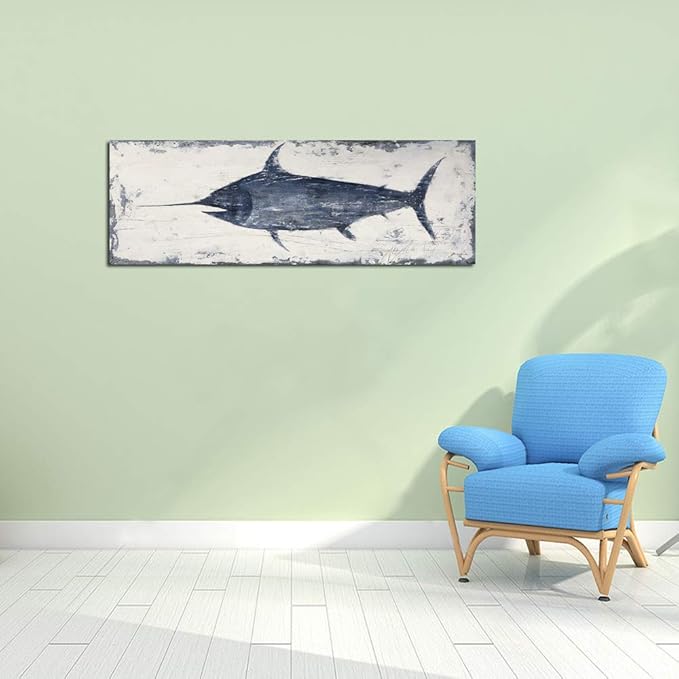 Yihui Arts Nautical Canvas Wall Art Animal Pictures Hand Painted Swordfish - Image 7
