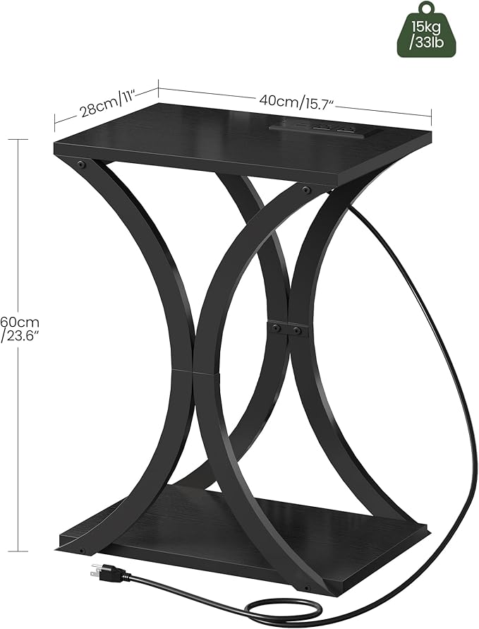 End Table with Charging Station, 2-Tier Modern Side Table Set of 2, Nightstand - Image 3
