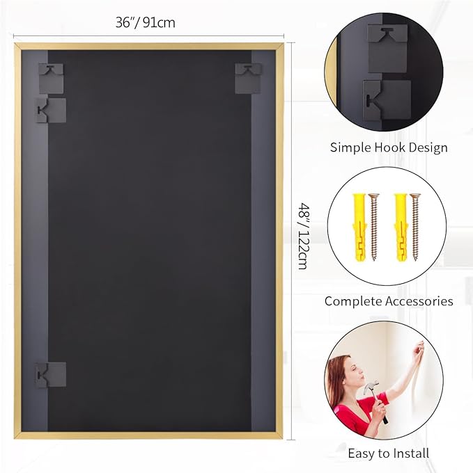 Koonmi Gold Mirrors for Wall, 36x48 Inch Bathroom Mirror, Rectangular Wall - Image 7