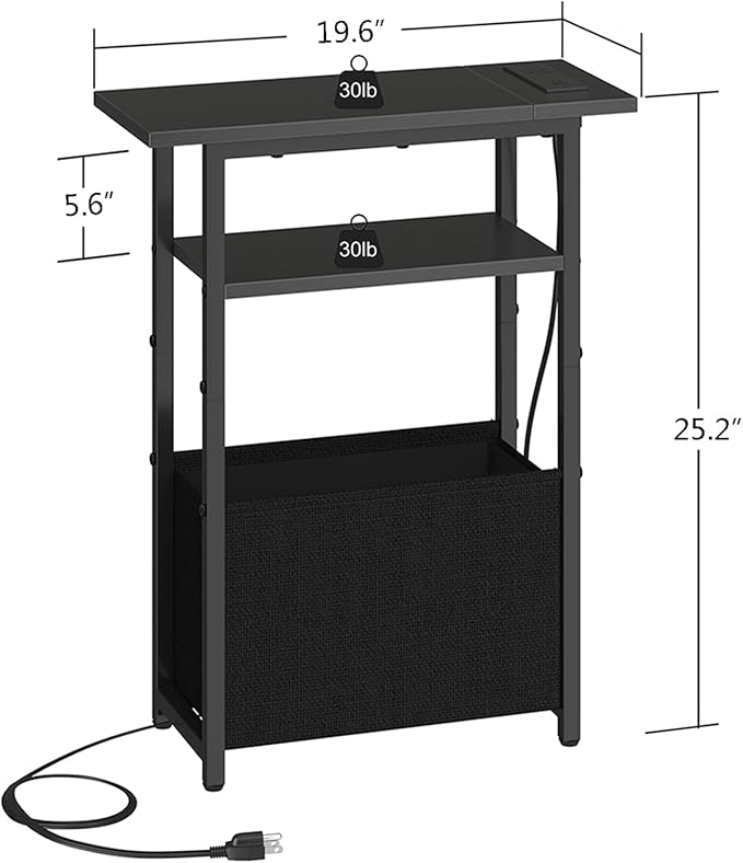 Narrow Side Table with Charging Station Set of 2, Small End Table - Image 3