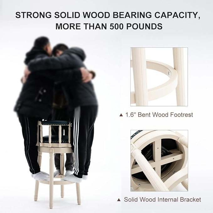 Cow top Leather Wooden Bar Stools, 360 Degree Swivel Bar Height Chair - Image 6