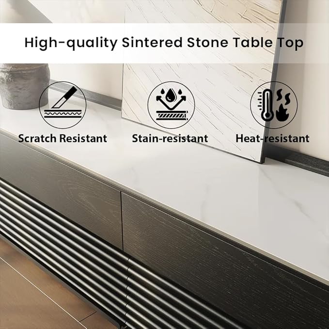POVISON Fully-Assembled Mid Century Glossy Sintered Stone TV Stand, 78.74" Wood - Image 8